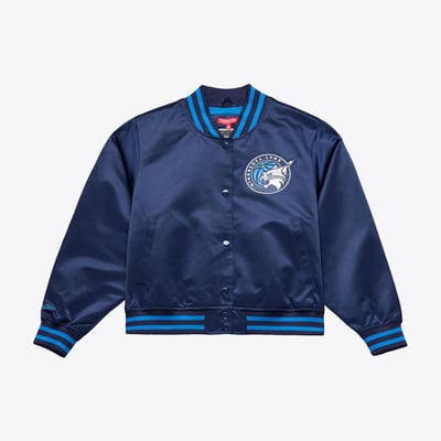  Minnesota Lynx Mitchell & Ness Women's Lightweight Cropped Full Snap Satin Jacket - Navy