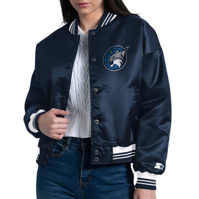 Minnesota Lynx Starter Women's Arch Stripe Full-Snap Satin Varsity Jacket - Navy