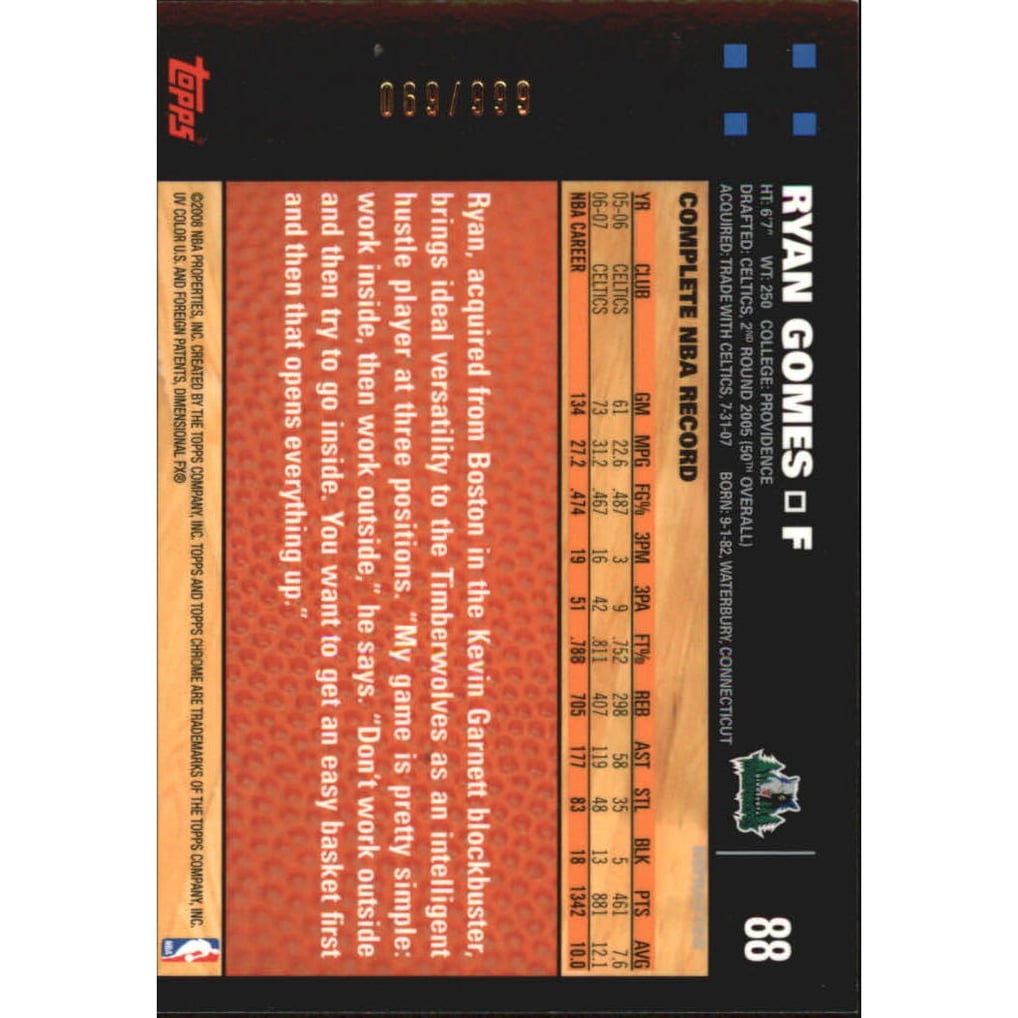2007-08 Topps Chrome Refractors #88 Ryan Gomes