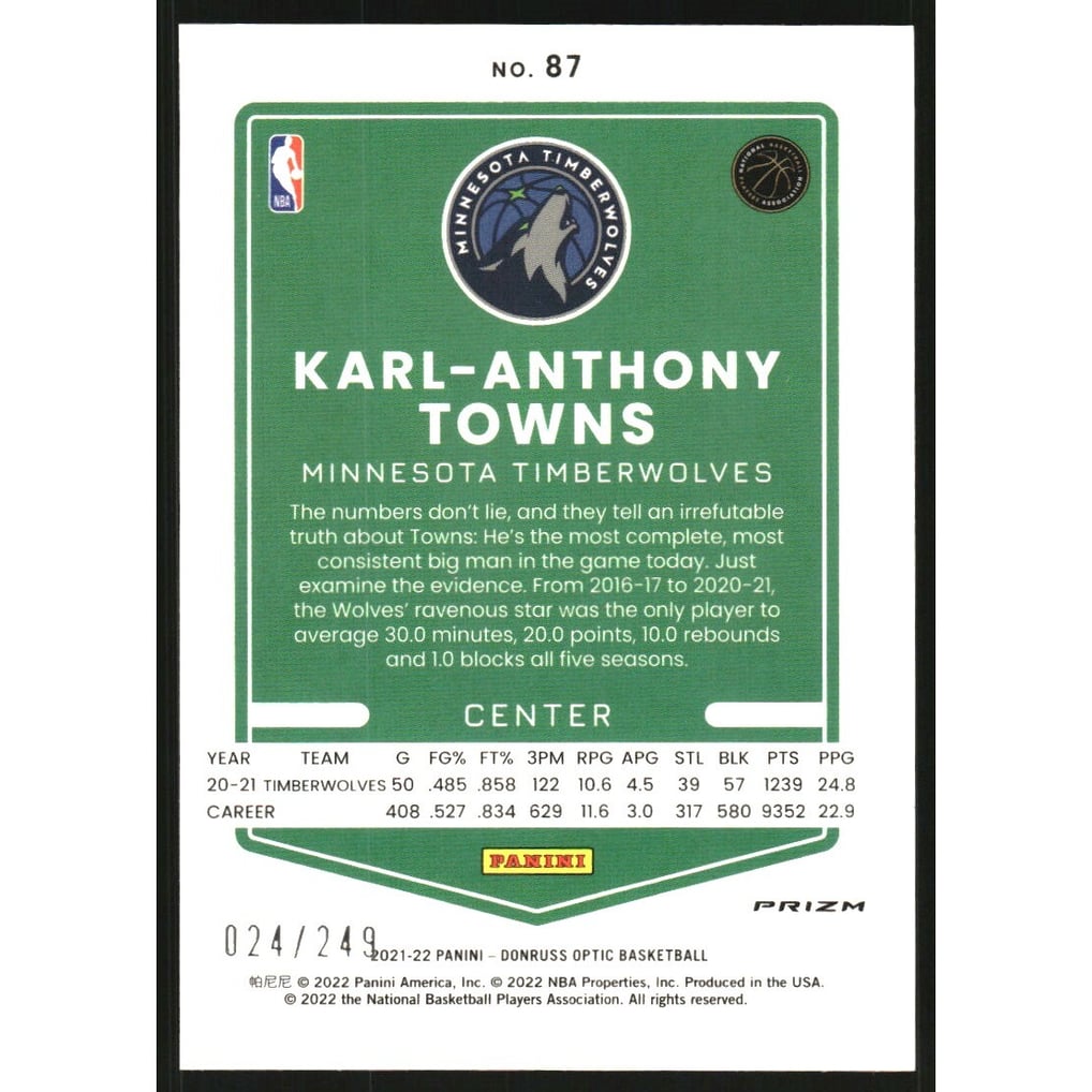 2021-22 Donruss Optic Premium Box Set #87 Karl-Anthony Towns