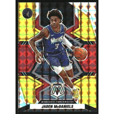 2021-22 Panini Mosaic Mosaic Choice Fusion Red and Yellow #17 Jaden McDaniels