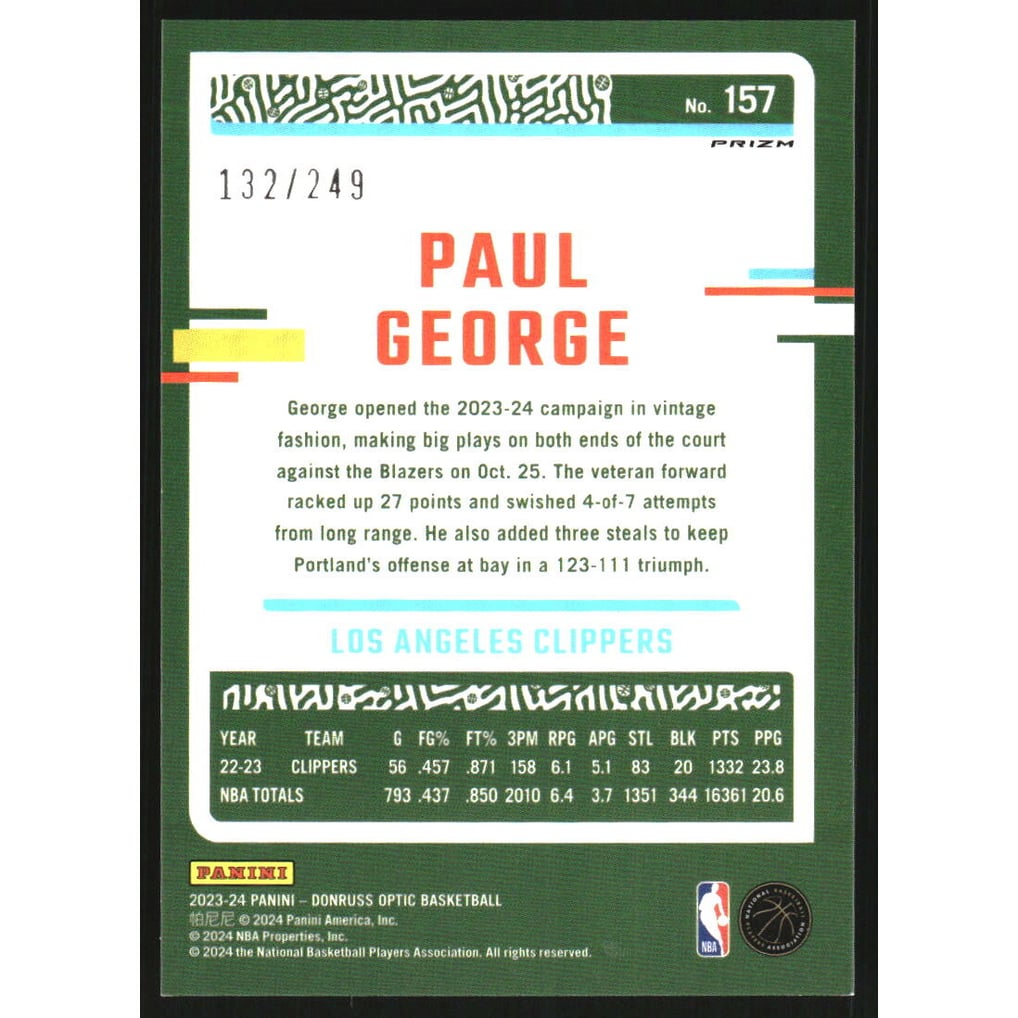 2023-24 Donruss Optic Blue Seismic #157 Paul George