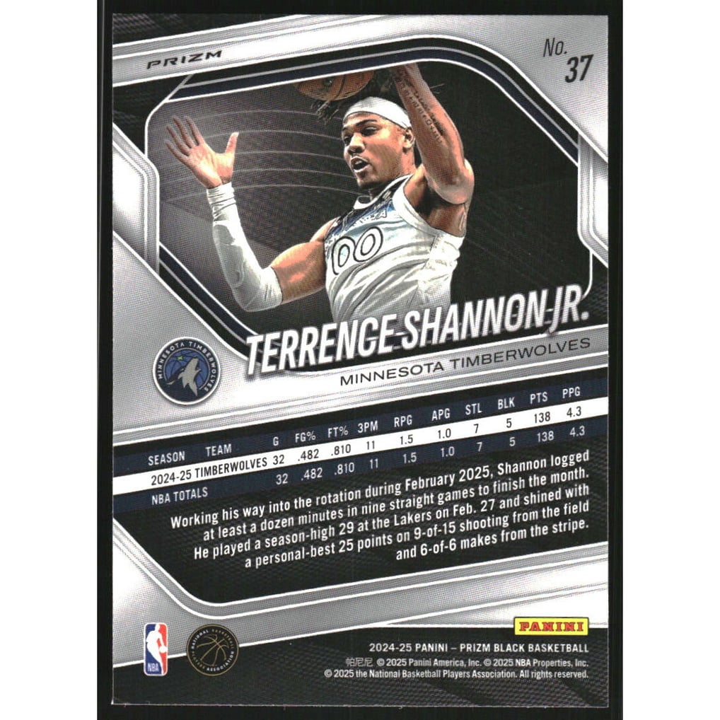 2024-25 Panini Prizm Black Prizms Ruby Wave #37 Terrence Shannon Jr.
