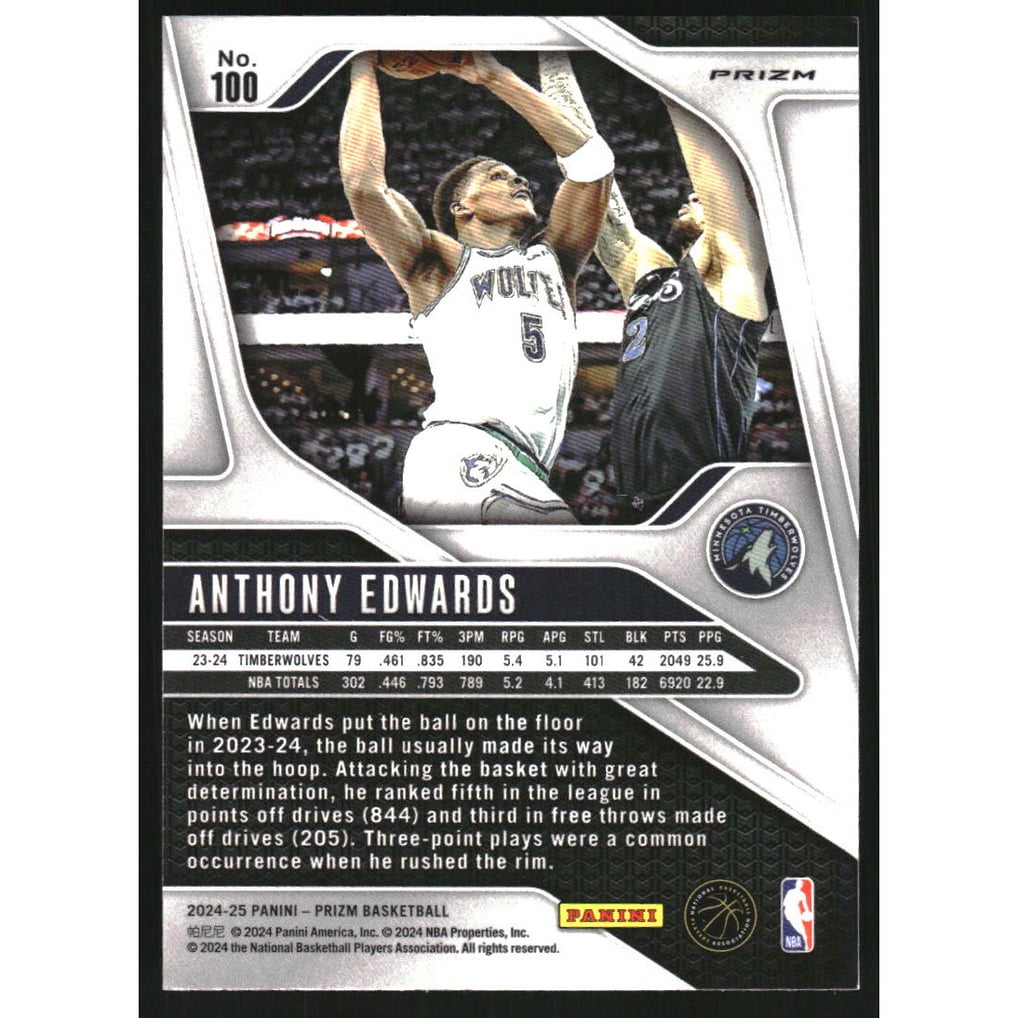 2024-25 Panini Prizm Prizms Red Ice #100 Anthony Edwards