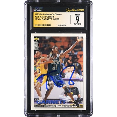 Kevin Garnett Minnesota Timberwolves Autographed 1995-96 Collector's Choice #275 CGC Fanatics Witnessed Authenticated 9/10 Rookie Card