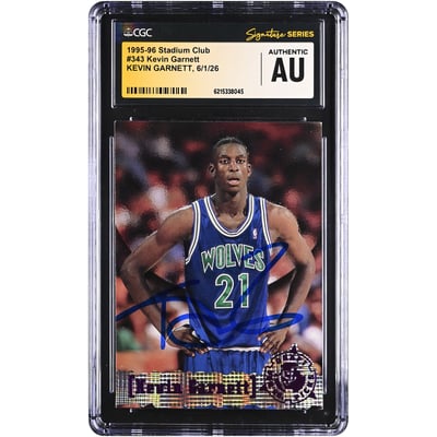 Kevin Garnett Minnesota Timberwolves Autographed 1995-96 Stadium Club #343 CGC Fanatics Witnessed Authenticated Rookie Card