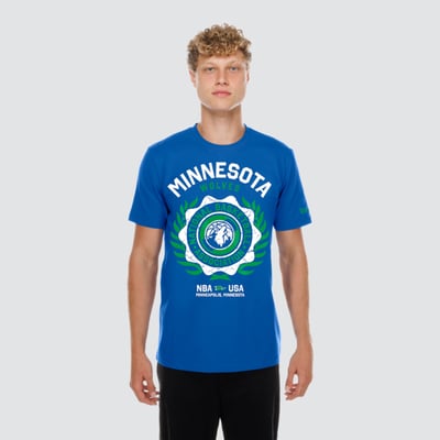  Minnesota Timberwolves New Era Laurel Crest Flocking T-Shirt - Blue