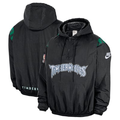 Minnesota Timberwolves Nike Hardwood Classics Therma-FIT Half-Zip Hooded Windbreaker - Black