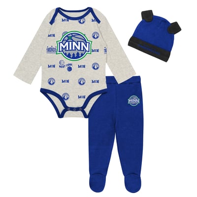 Minnesota Timberwolves Outerstuff Newborn & Infant Pinch Post Bodysuit, Pants & Cuffed Knit Hat Set