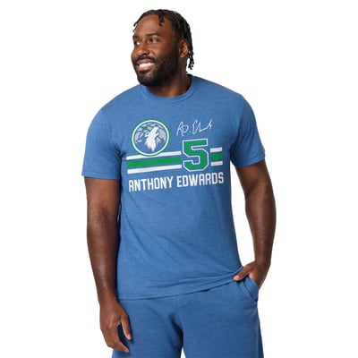 Anthony Edwards Minnesota Timberwolves Homage Unisex Signature Jersey Tri-Blend T-Shirt - Blue