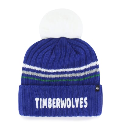 Minnesota Timberwolves '47 Women's Fuzzy Script Cuffed Knit Hat with Pom - Royal