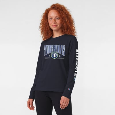 Minnesota Timberwolves Champion Women's Long Sleeve Banner T-Shirt - Navy