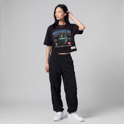  Minnesota Timberwolves Mitchell & Ness Women's Street Graphic Boxy Crop T-Shirt - Black