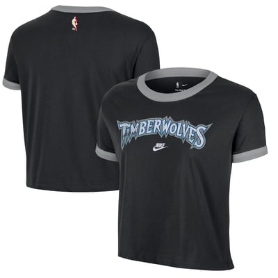 Minnesota Timberwolves Nike Women's Classic Edition Hardwood Classics Essential Vintage Ringer T-Shirt - Black