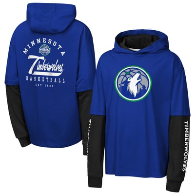 Minnesota Timberwolves Outerstuff Youth Double Nickel Oversized Faux 2fer Pullover Hoodie - Navy

