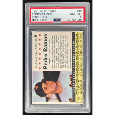 1961 Post Cereal Perforated #98 Pedro Ramos PSA 8