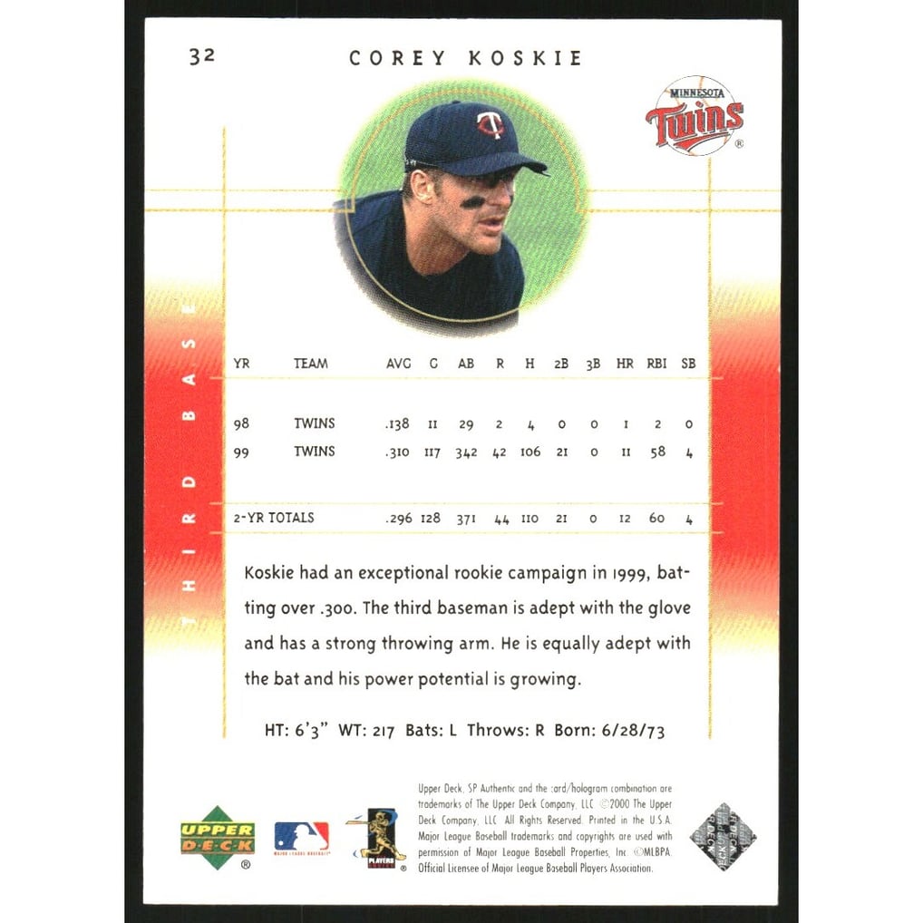 2000 SP Authentic Limited #32 Corey Koskie
