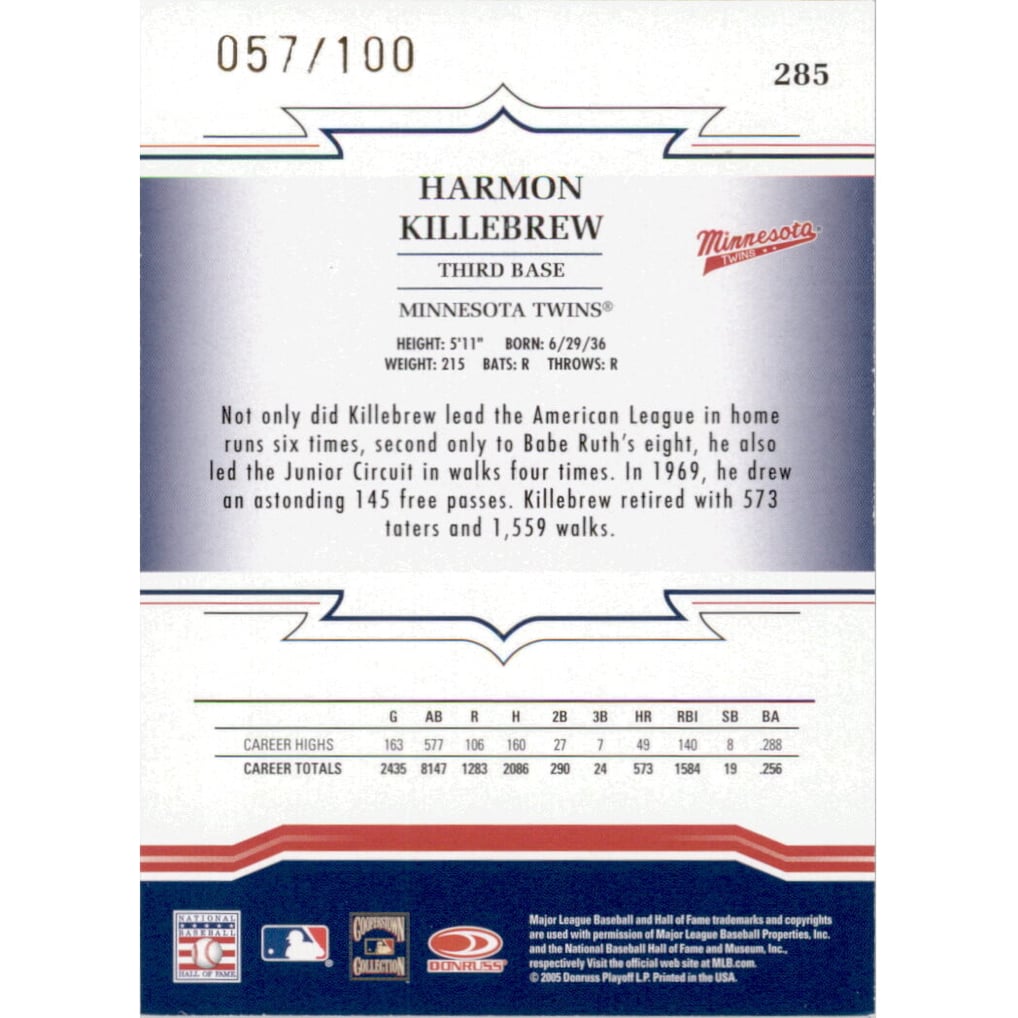 2005 Throwback Threads Gold #285 Harmon Killebrew RET