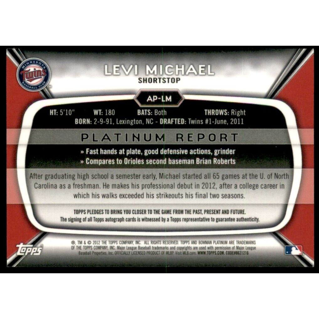 2012 Bowman Platinum Prospect Autographs Green Refractors #LM Levi Michael
