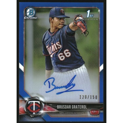 2018 Bowman Chrome Prospect Autographs Blue Refractors #BCPABG Brusdar Graterol