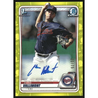 2020 Bowman Chrome Prospect Autographs Yellow Refractors #CPACV Chris Vallimont