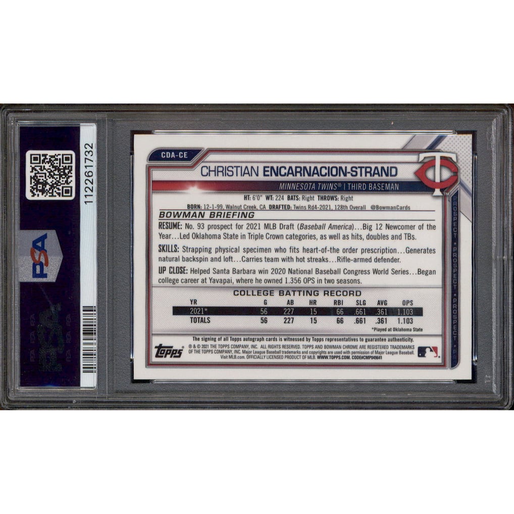 2021 Bowman Chrome Draft Auto Sparkle Christian Encarnacion-Strand /71 PSA 9