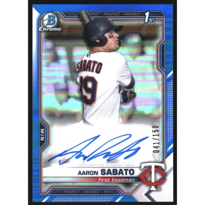 2021 Bowman Chrome Prospect Autographs Blue Refractors #CPAAS Aaron Sabato