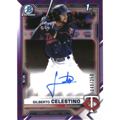 2021 Bowman Chrome Prospect Autographs Purple Refractors #CPAGC Gilberto Celestino