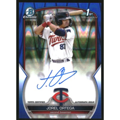 2023 Bowman Chrome Prospect Autographs Blue RayWave Refractors #CPAJORT Jorel Ortega