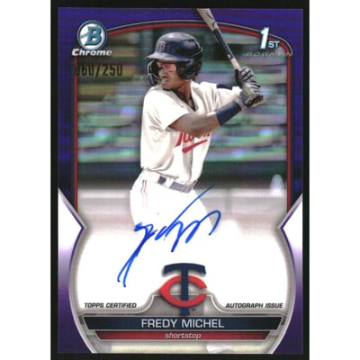 2023 Bowman Chrome Prospect Autographs Purple Refractors #CPAFM Fredy Michel