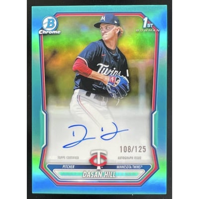 2026 Bowman Chrome Prospect Aqua #CPA-DH Dasan Hill RC Auto /125