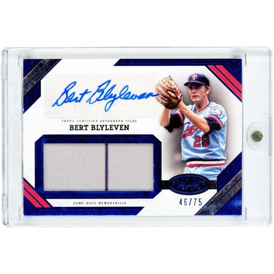 Bert Blyleven Minnesota Twins Autographed 2025 Topps Tier One Jumbo Game Used Dual-Color Jersey Relic Blue #AJR-BB #46/75 Card 