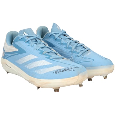 Brooks Lee Minnesota Twins Autographed Fanatics Authentic Game-Used Blue/White adidas Cleats from the 2024 MLB Season