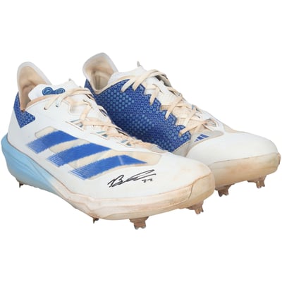 Brooks Lee Minnesota Twins Autographed Fanatics Authentic Game-Used White/Blue adidas Cleats from the 2024 MLB Season