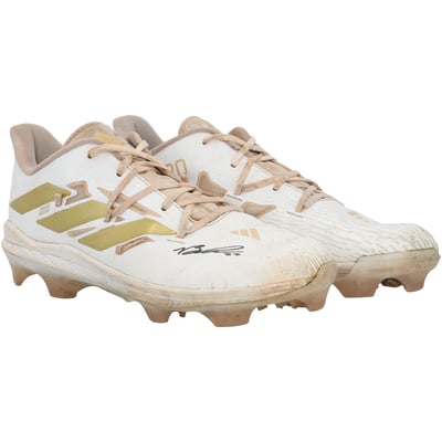 Brooks Lee Minnesota Twins Autographed Fanatics Authentic Game-Used White/Gold adidas Cleats from the 2024 MLB Season