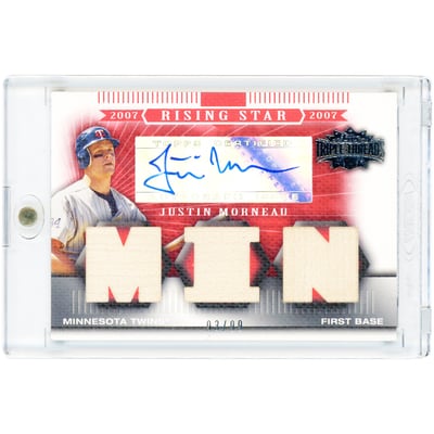 Justin Morneau Minnesota Twins Autographed 2007 Topps Triple Threads Rising Stars Triple Bat Relic #128 #93/99 Card 