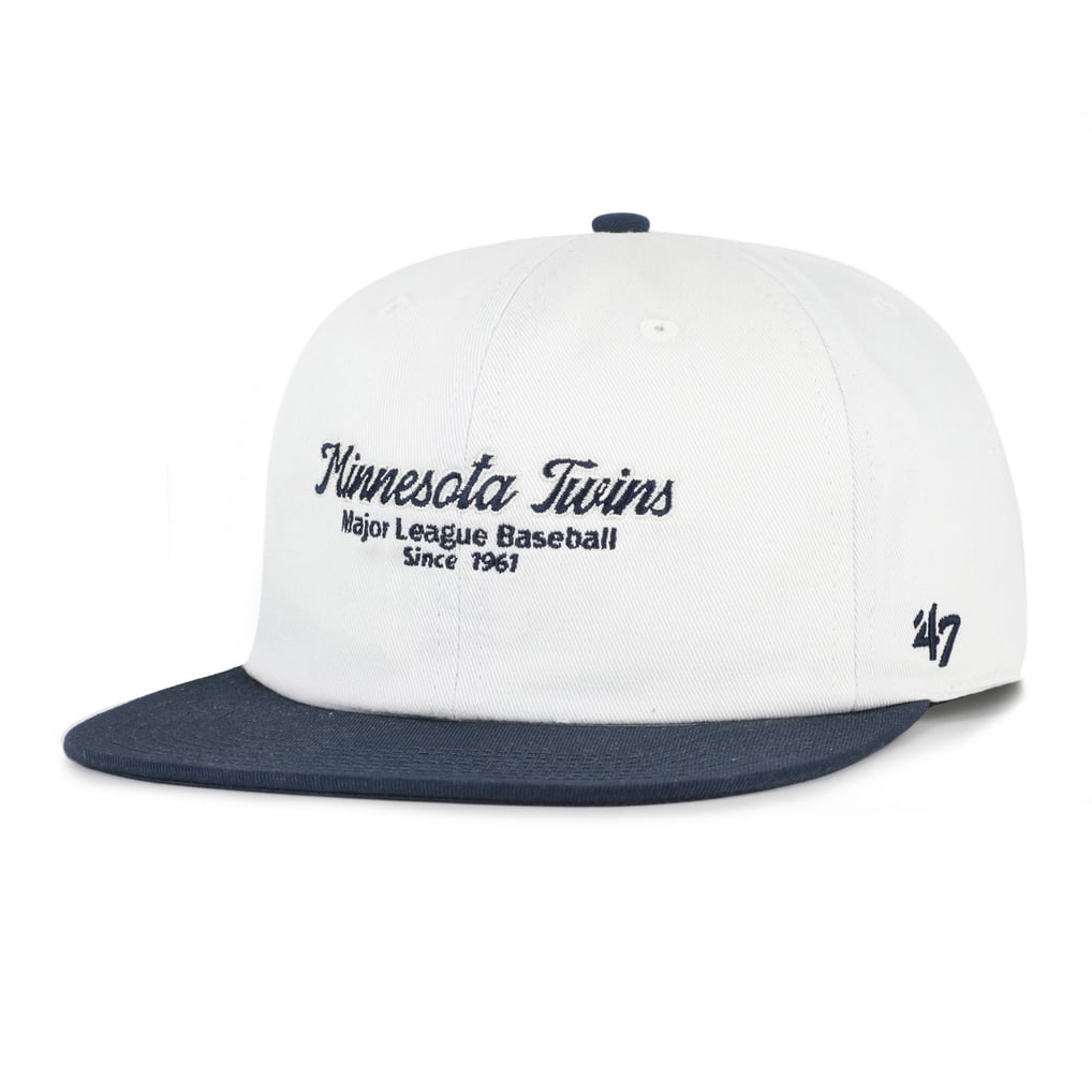 Minnesota Twins '47 Script Stack Relaxed Captain Snapback - White/Navy