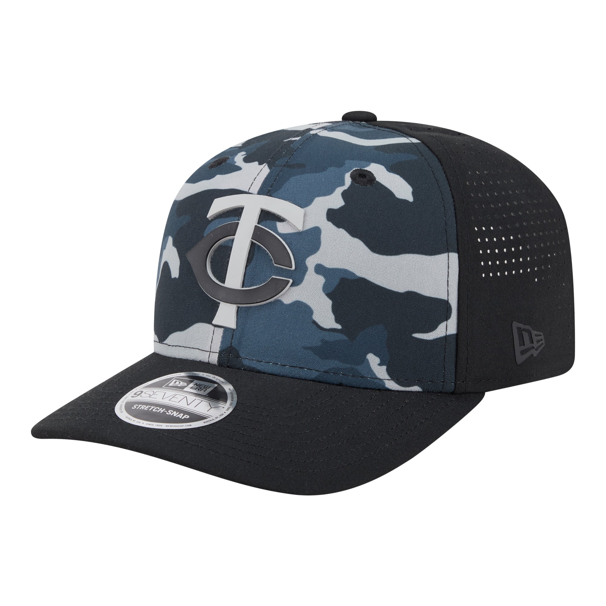 New Era Minnesota Twins Black Tonal Camo 9SEVENTY Stretch-Snap Hat