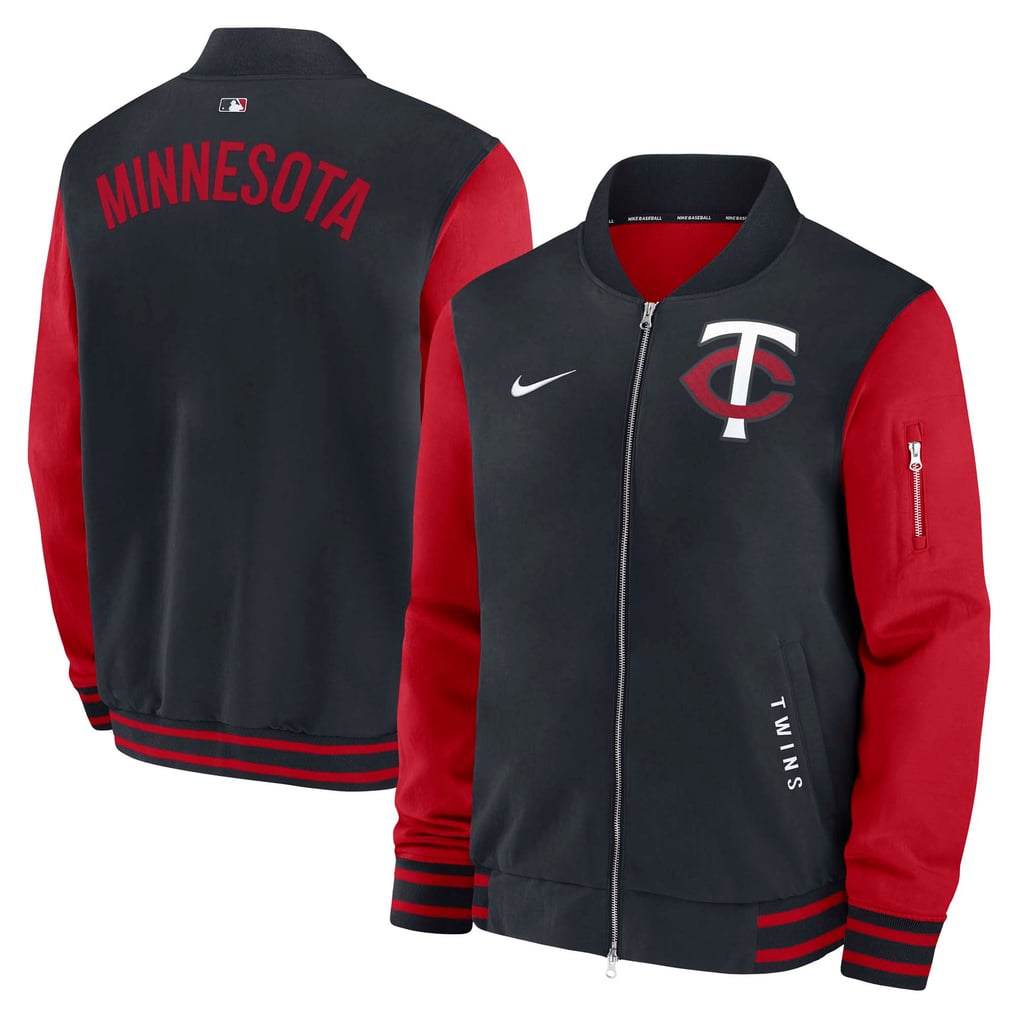Minnesota Twins Nike Authentic Collection Dugout Relaxed Full-Zip Bomber Jacket - Navy/Red