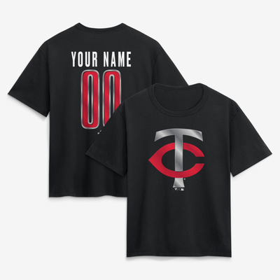 Minnesota Twins Women's Forged Mascot Personalized Name & Number T-Shirt - Black