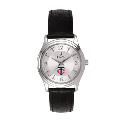 Minnesota Twins Bulova Women's Leather Strap Watch - Silver