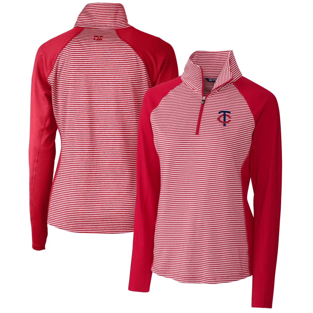 Minnesota Twins Cutter & Buck Women's DryTec Forge Tonal Stripe Stretch Half-Zip Top - Red