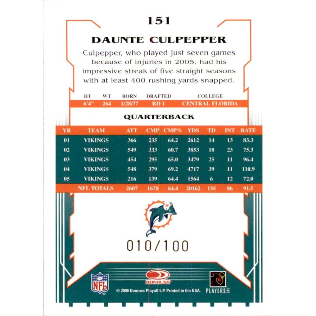 2006 Select Scorecard #151 Daunte Culpepper