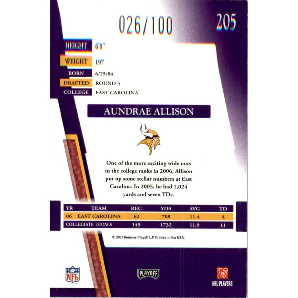 2007 Absolute Memorabilia Spectrum Silver #205 Aundrae Allison