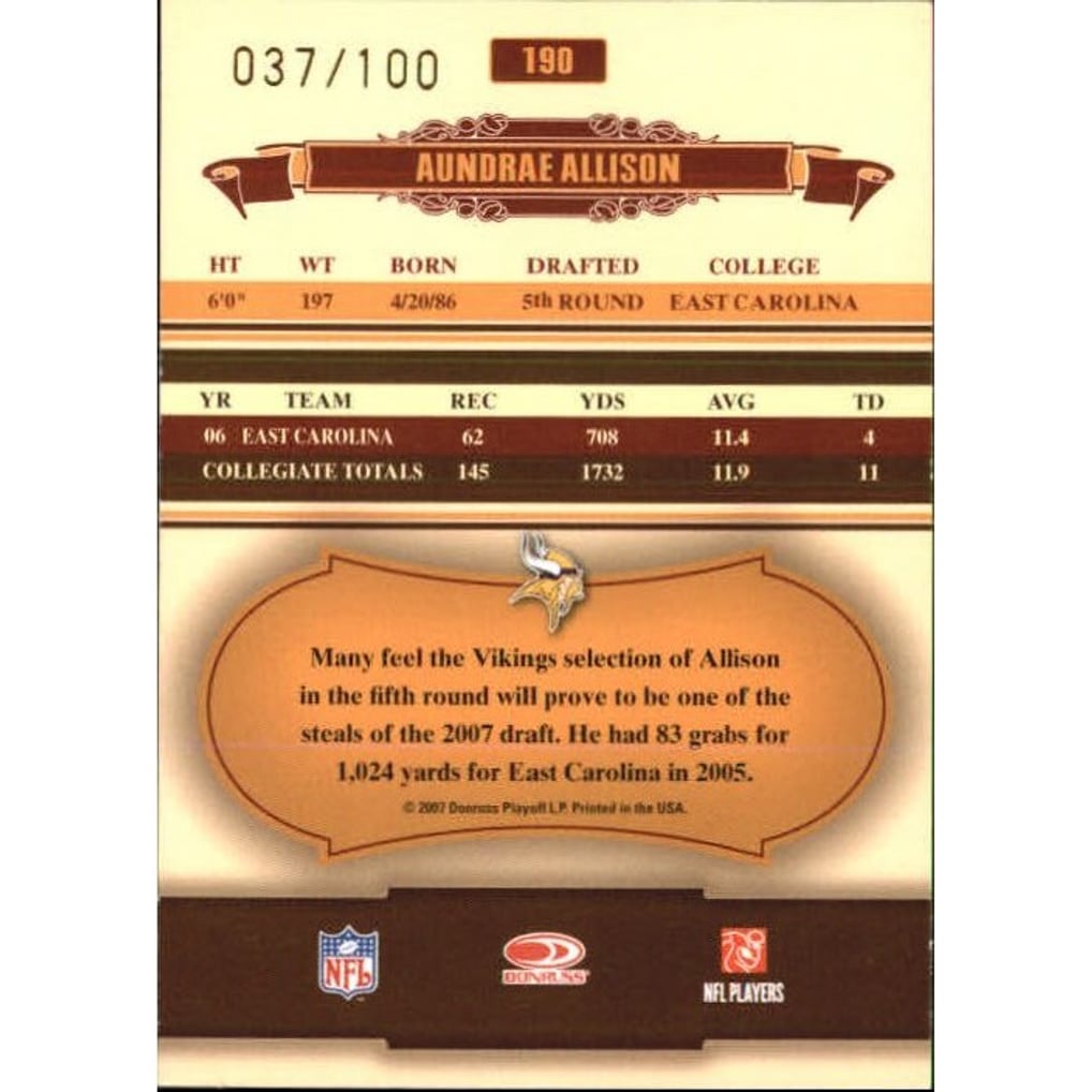 2007 Donruss Classics Timeless Tributes Bronze #190 Aundrae Allison