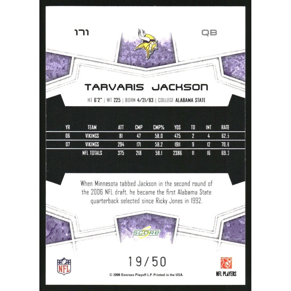 2008 Select Gold Zone #171 Tarvaris Jackson