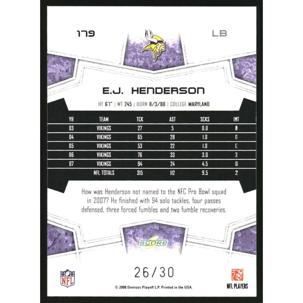 2008 Select Red Zone #179 E.J. Henderson