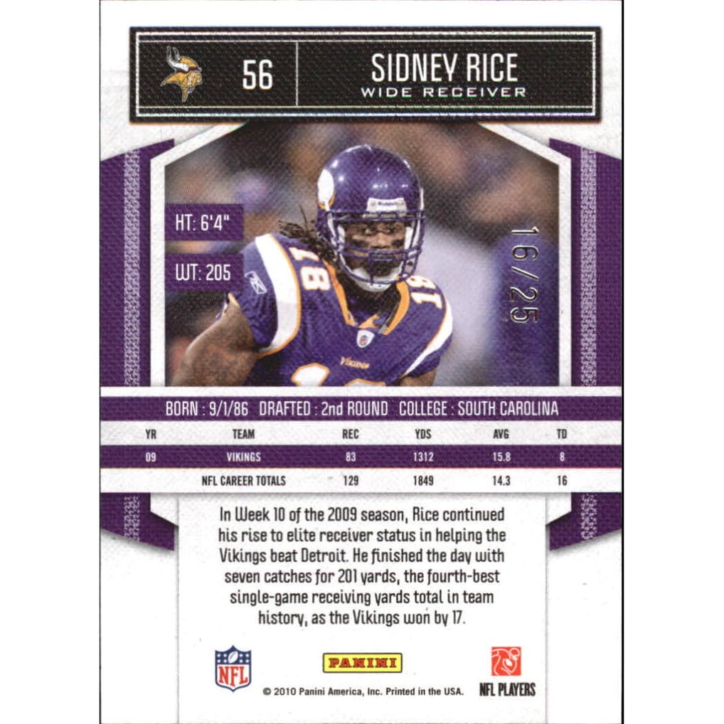 2010 Classics Timeless Tributes Platinum #56 Sidney Rice
