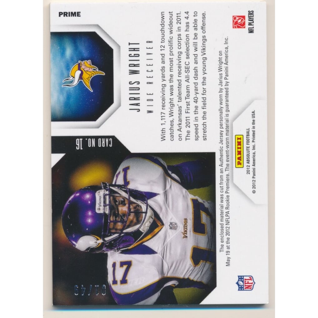 2012 Absolute Star Gazing Materials Prime #16 Jarius Wright