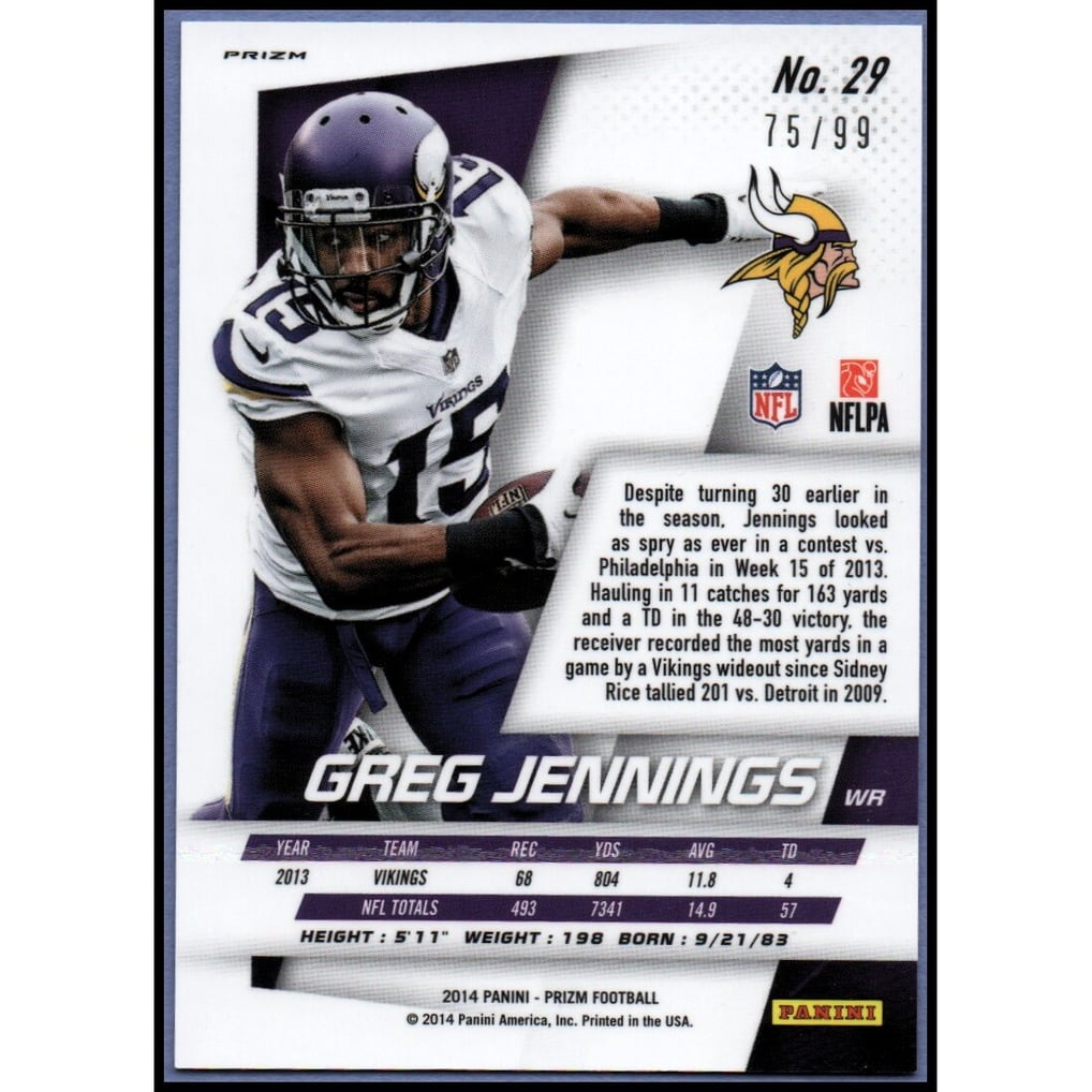 2014 Panini Prizm Prizms Light Blue Wave #29 Greg Jennings